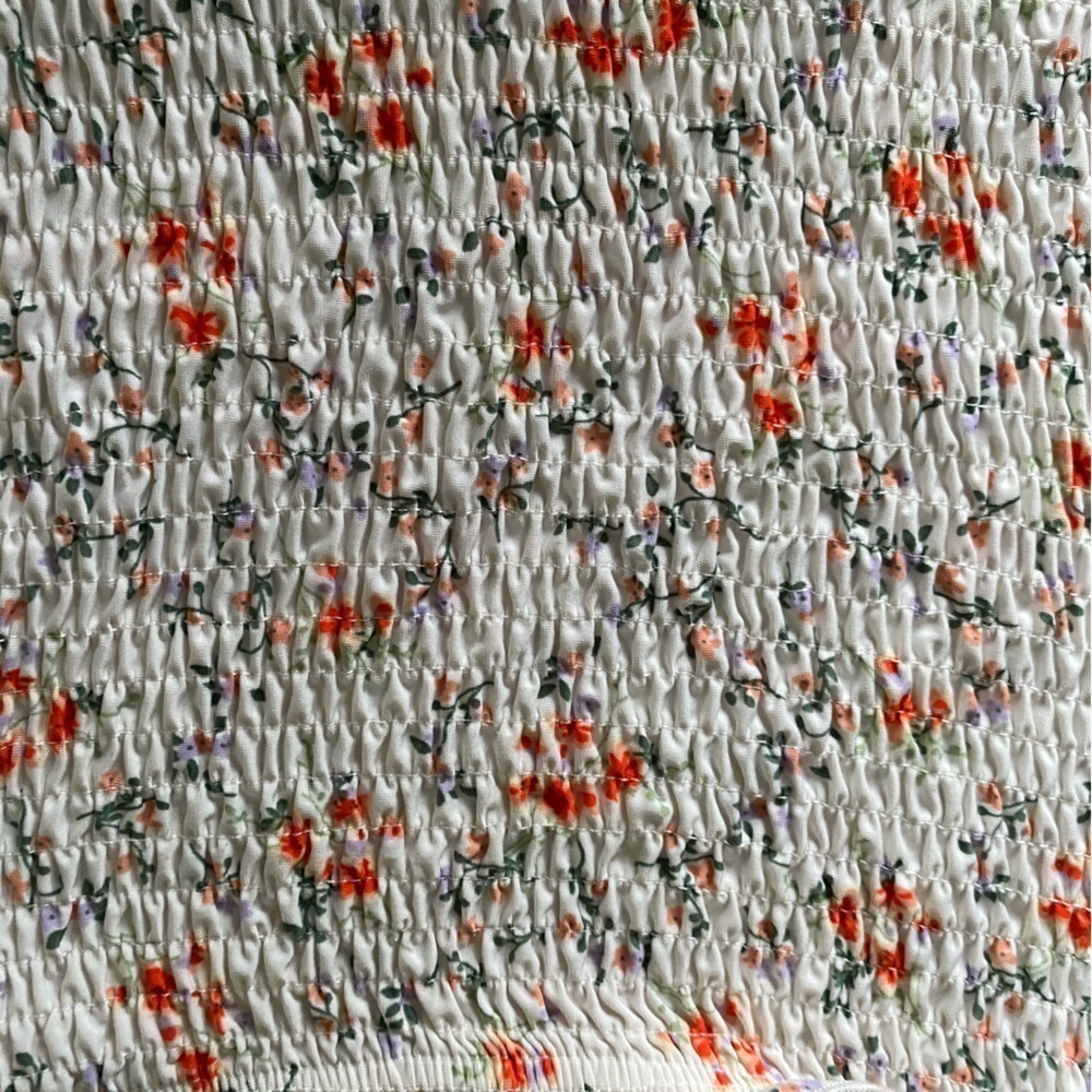 Pink Peony juniors XL off shoulder puff sleeve ditsy floral ruched crop top - Picture 2 of 6